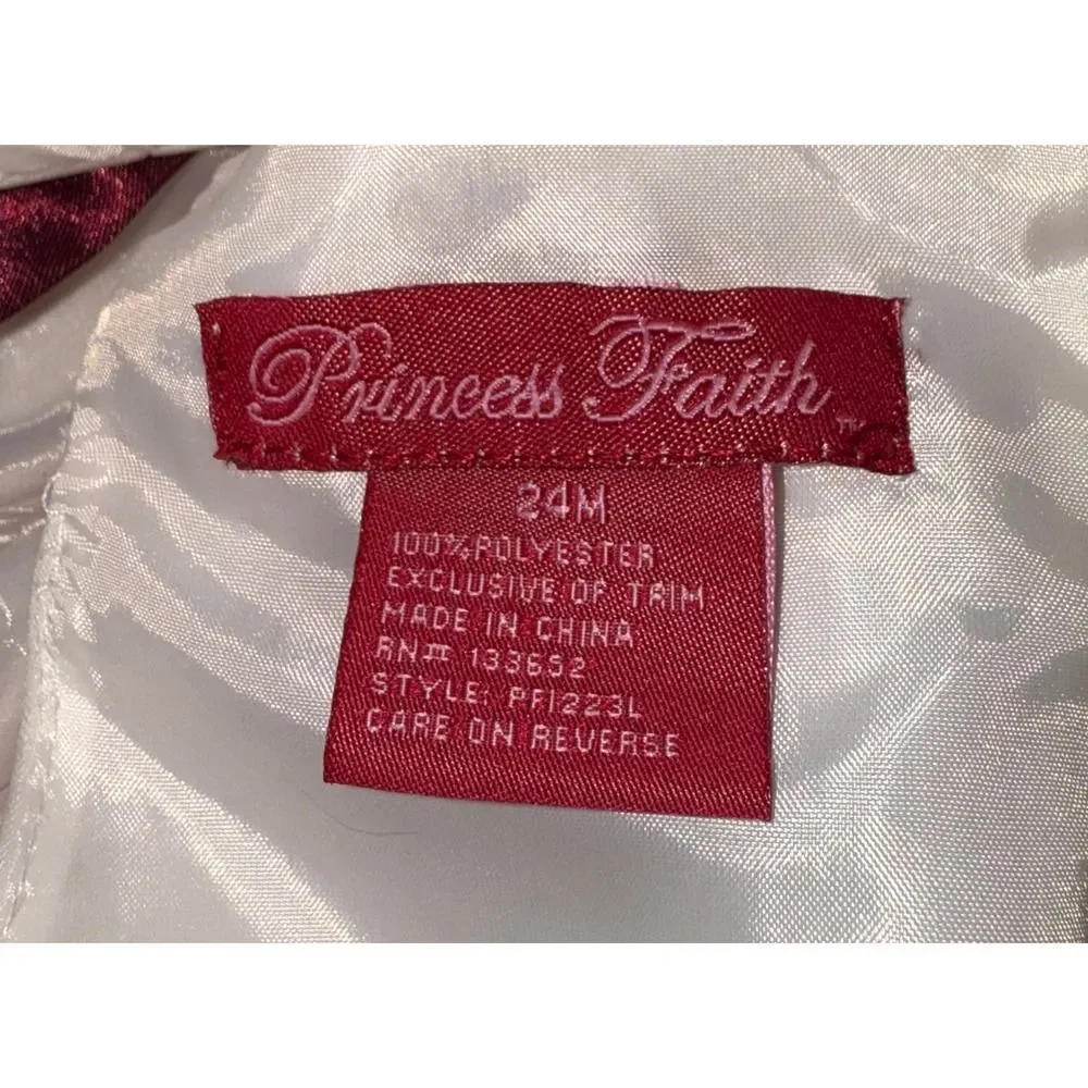 Princess Faith Dress Girls 24M Sleeveless Floral Sequin Party Burgundy Bow NWOT